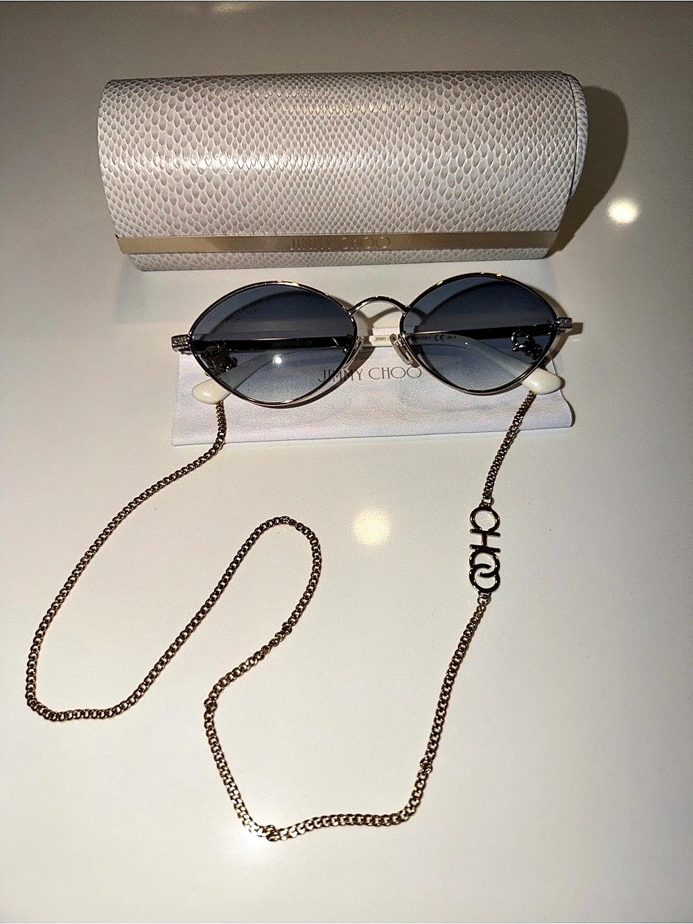Jimmy Choo Shine/S Sunglasses Chain Detail Sunglasses White & Gold